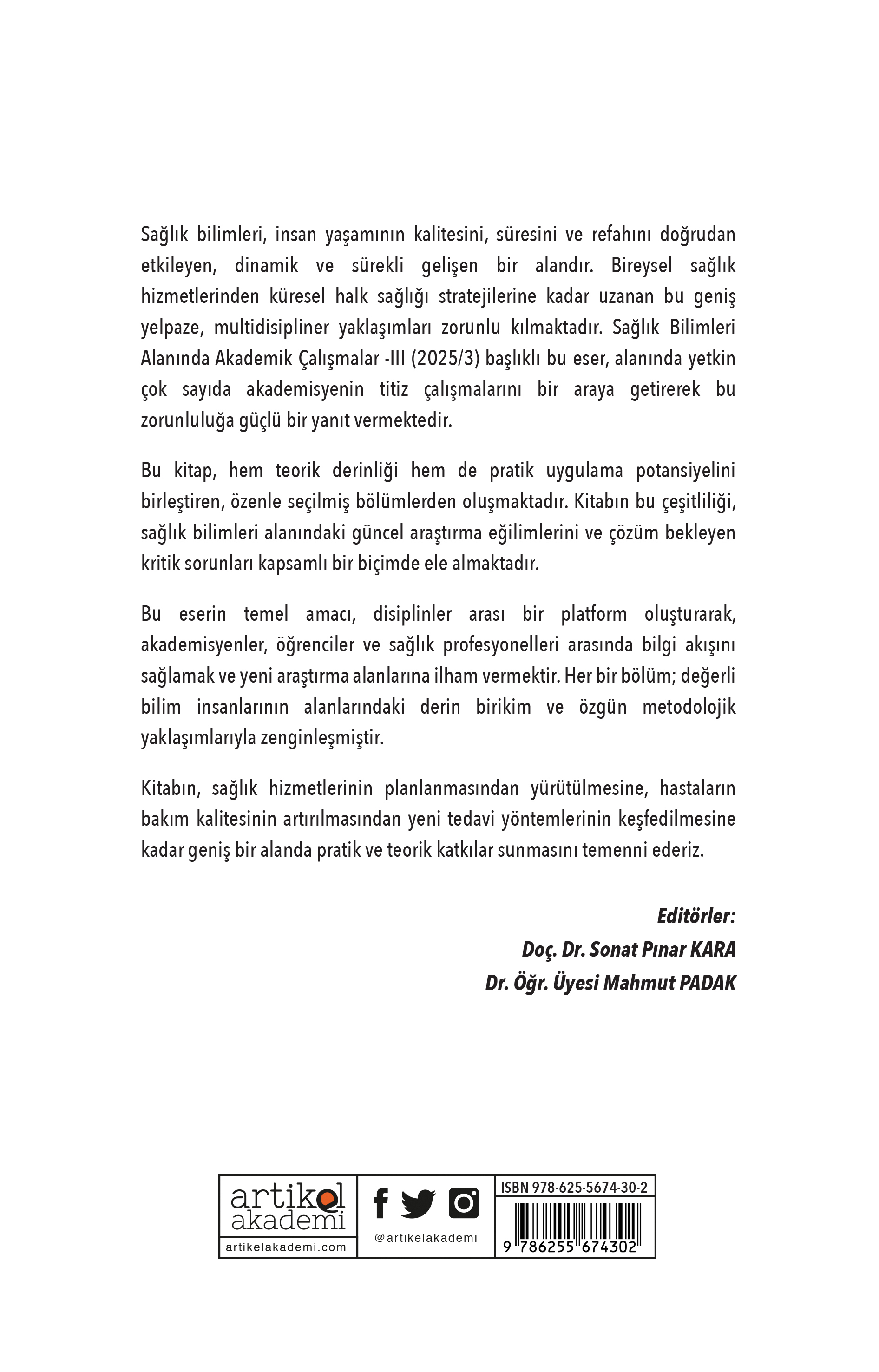 Sağlık Bilimleri Alanında Akademik Çalışmalar - II (2025/2)