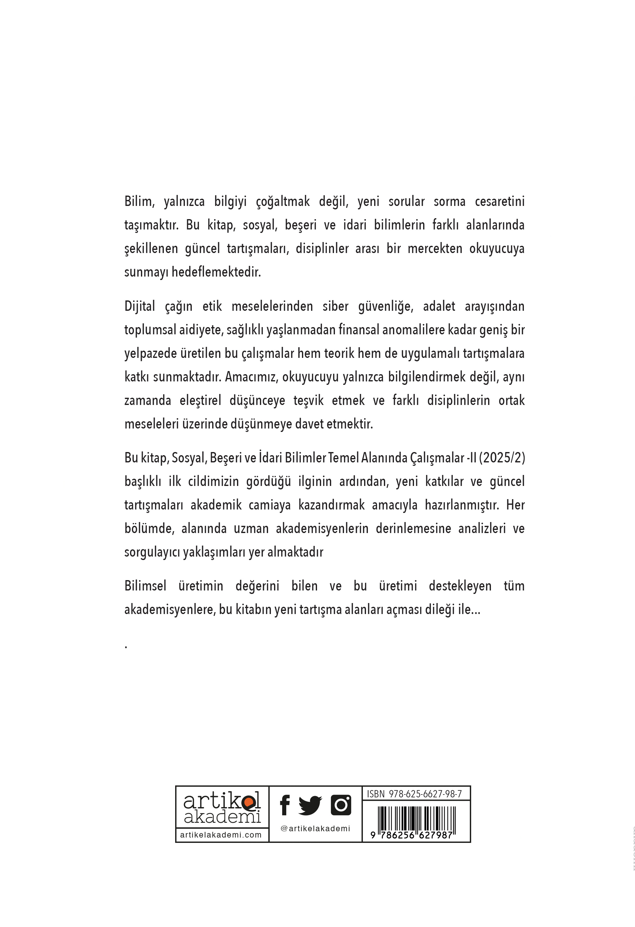 Sosyal, Beşeri ve İdari Bilimler Temel Alanında Akademik Çalışmalar - II (2025/2)