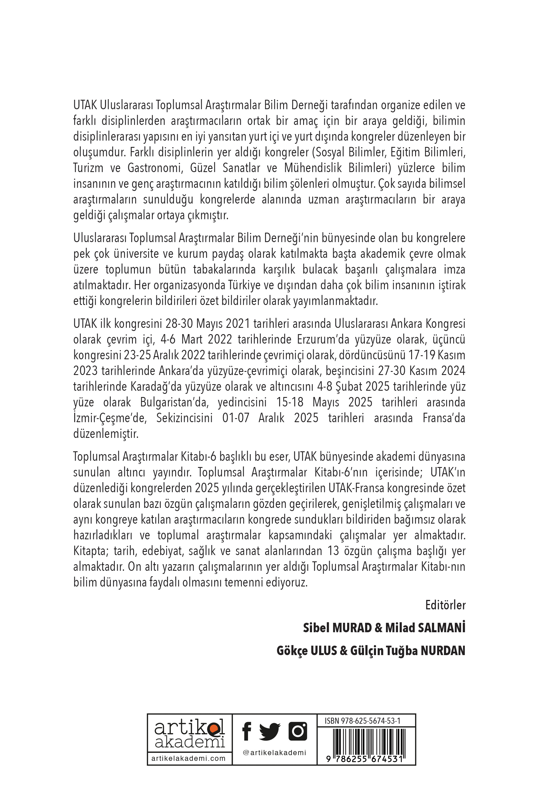 TOPLUMSAL ARAŞTIRMALAR KİTABI-6 (SOCIAL RESEARCHES BOOK-6)